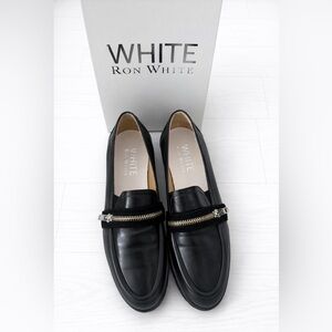 Ron White Black Nappa Soft Leather Loafers with Zipper Accent Biker US8.5 New